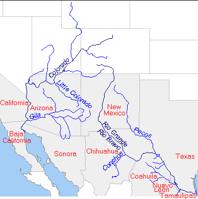 Map of the U.S.-Mexico border region