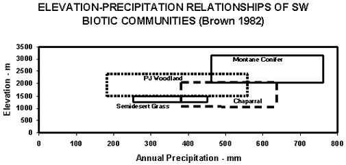 elevation-precipitation relationships of SW biotic communities