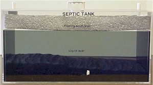 photographic of plexiglass septic tank model manufactured by Goldleaf Plastics, Inc.