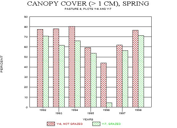 Canopy Cover and Cover on Soil Surface for Loamy Bottom Site, 1992-98