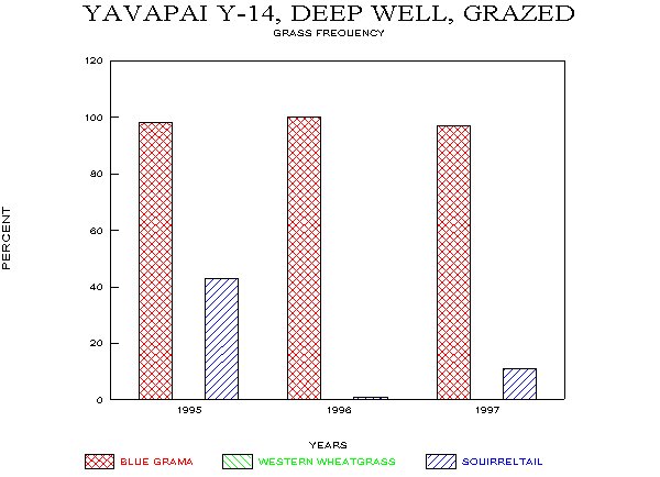 Frequency of Major Grass Species on Plots Y-14 and Y-15, Fall Monitoring, 1995-97