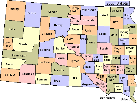 South Dakota Map of Counties