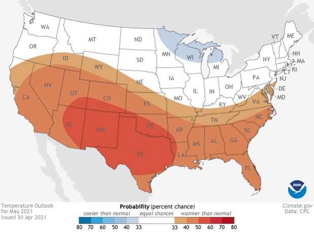 2021 May temperature outlook map