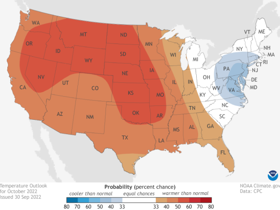 2022 October temperature outlook map
