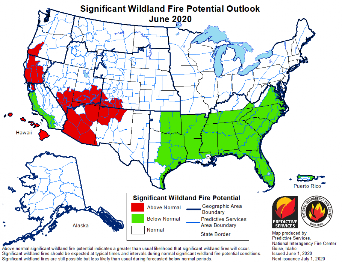 2020 June wildland fire outlook map