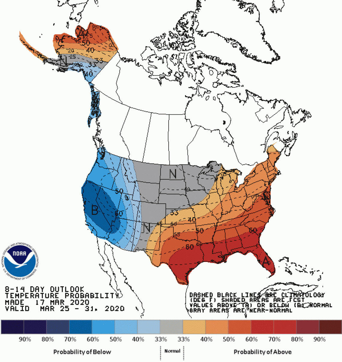 2020 late March temperature outlook map