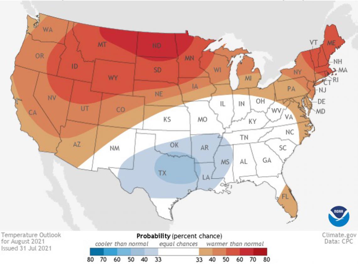 2021 August temperature outlook map