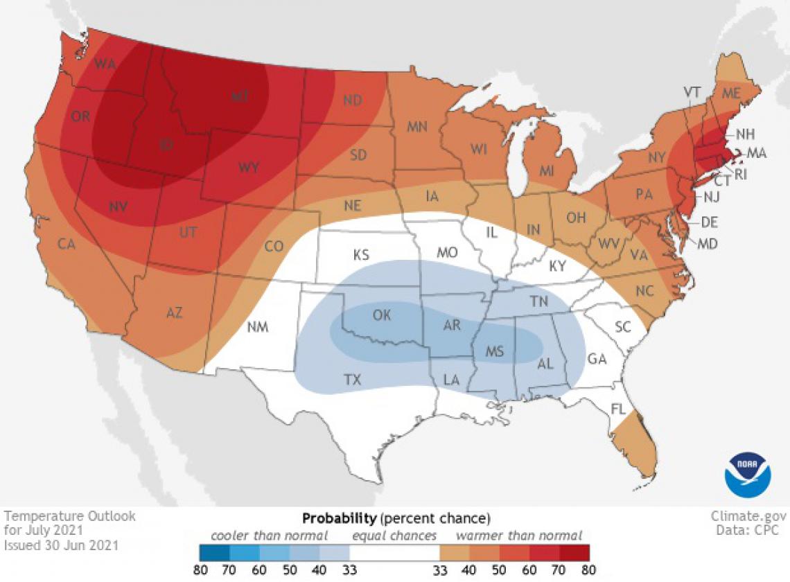 2021 July temperature outlook map