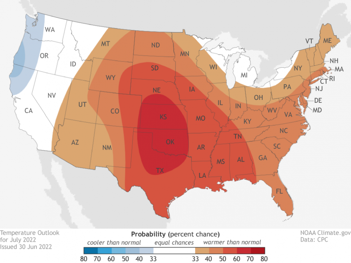 2022 July temperature outlook map