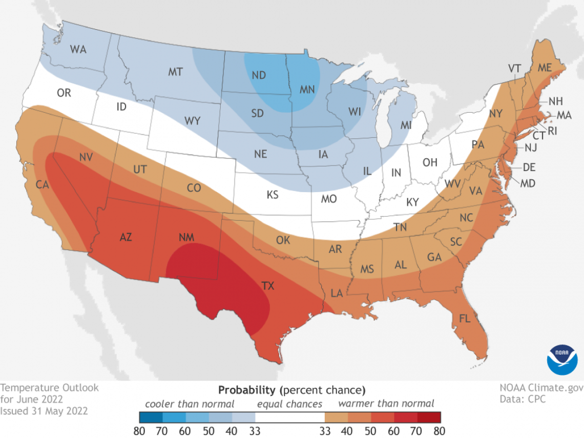 2022 June temperature outlook map