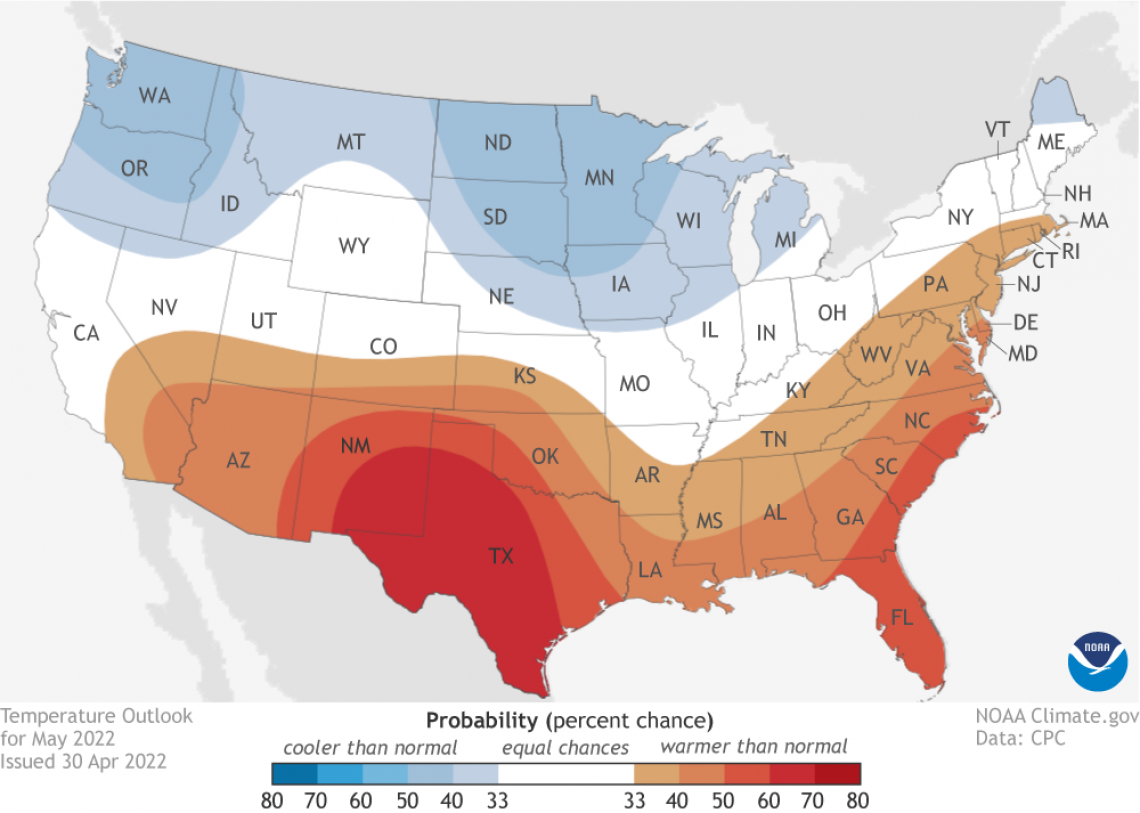 2022 May temperature outlook map