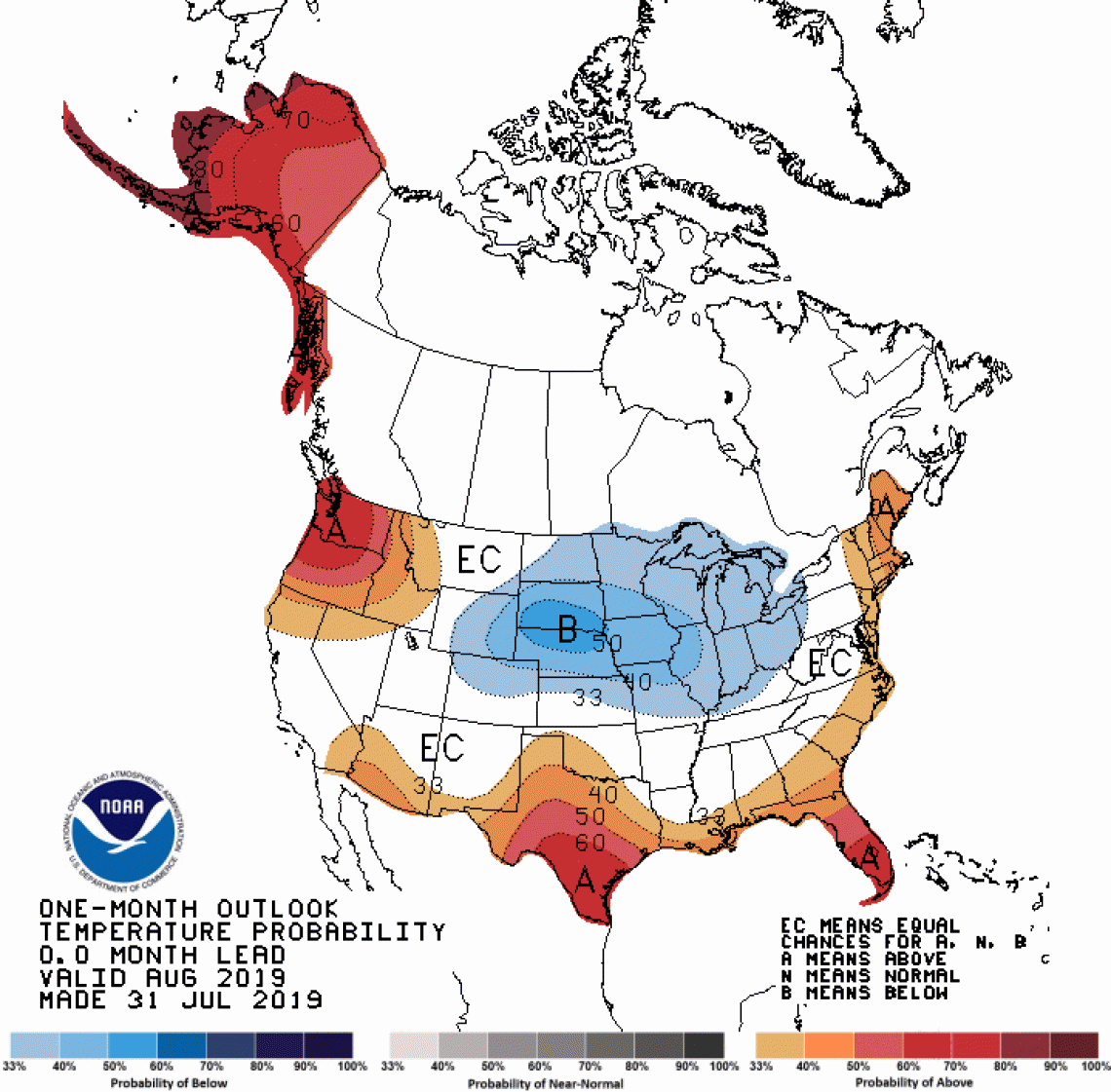 2019 August temperature outlook map