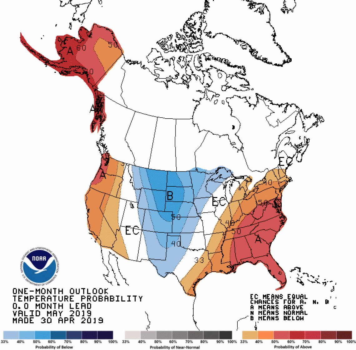 2019 May temperature outlook map