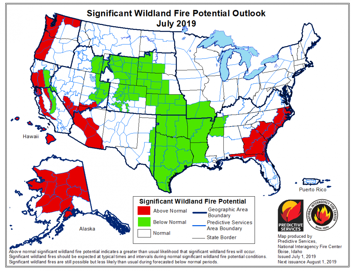 2019 July wildfire outlook map