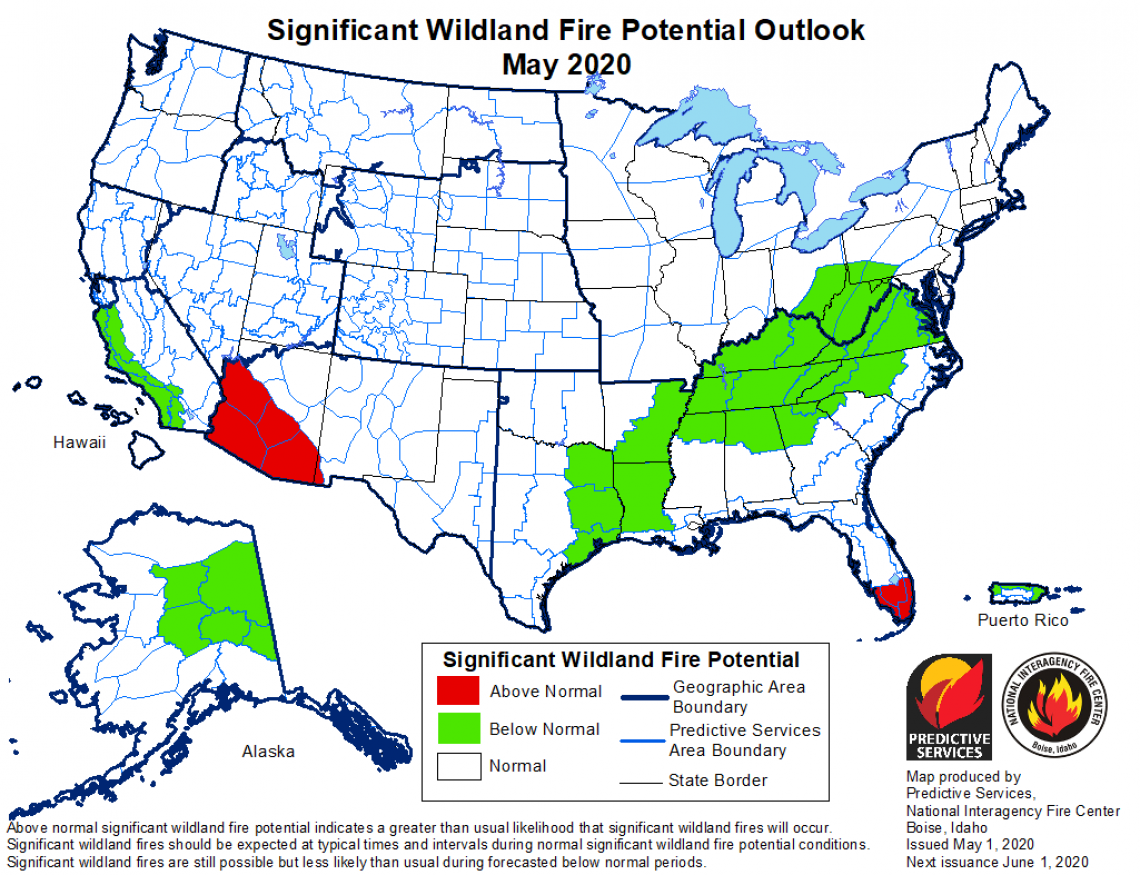 2020 May wildland fire outlook map
