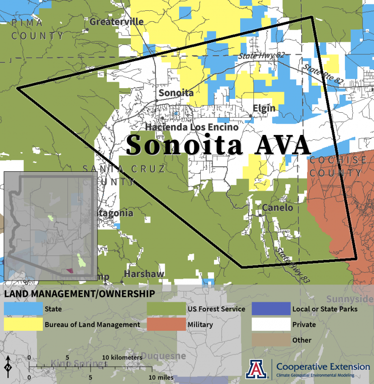 map of land management/ownership in Sonoita AVA