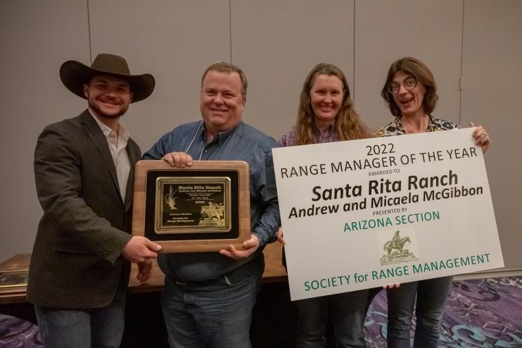 From the left, Josh Grace (Arizona State Land Department), Andrew and Micaela McGibbon (Santa Rita Ranch), and Elise Gornish (AZSRM and University of Arizona).